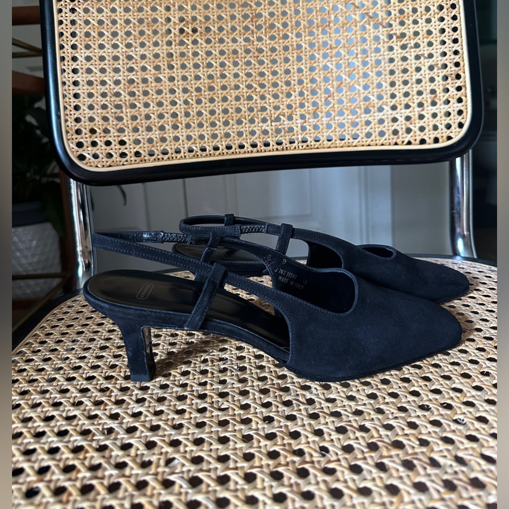 NWOT Coach Leather Suede square toe sling back heels